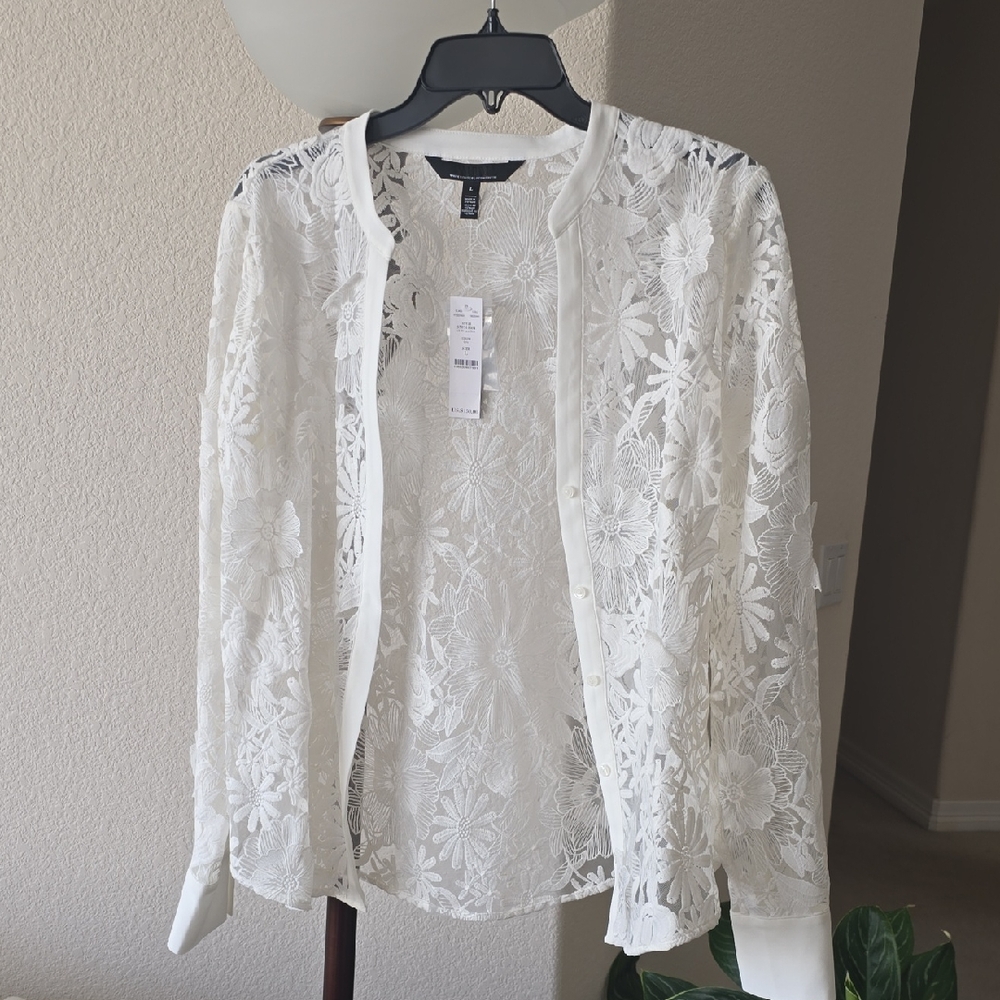White House Black Market Cream Lace Top